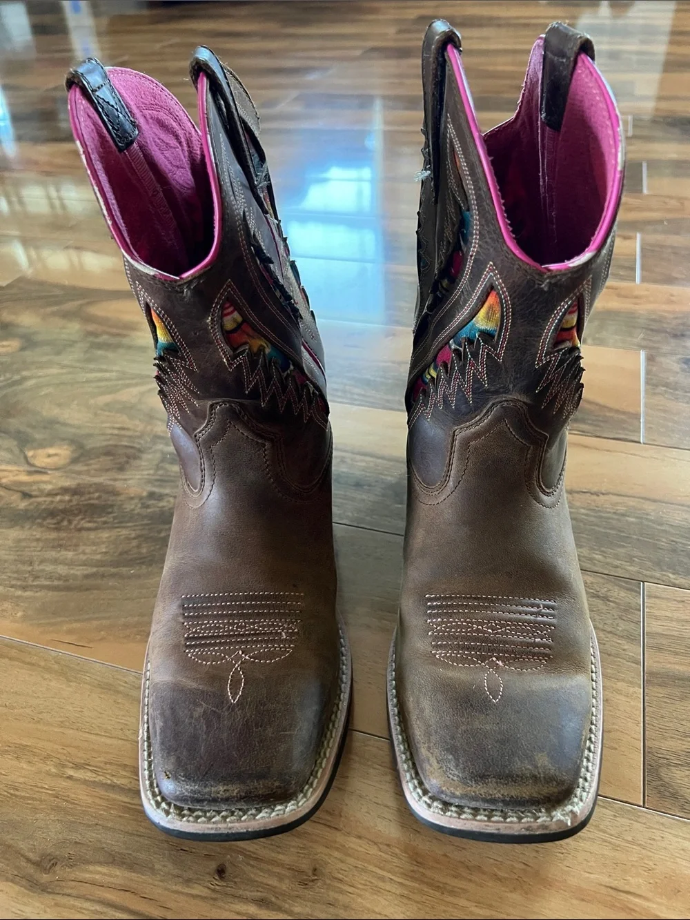 Ariat Kids Quickdraw VentTEK Cowgirl Boots 5 Brown Leather Serape Square Toe ATS